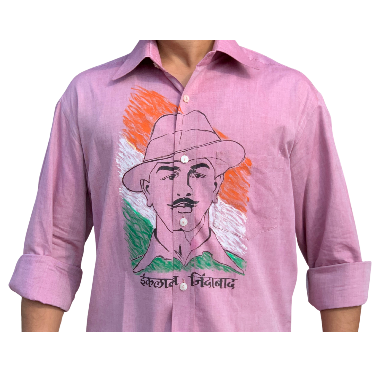 Inquilab Zindabad” Bhagat Singh Light Pink Checks Printed Shirt
