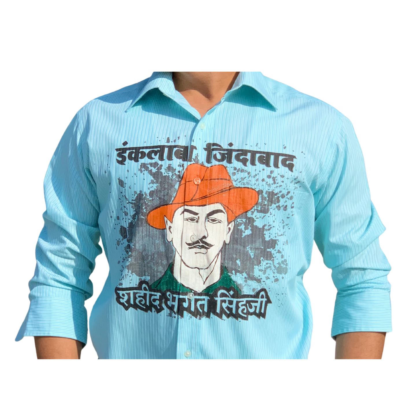Inquilab Zindabad” Bhagat Singh Sky Blue Checks Printed Shirt