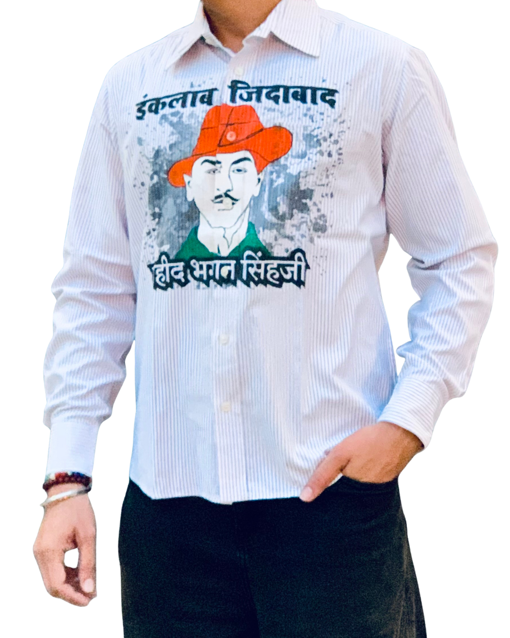 Inquilab Zindabad” Bhagat Singh White Printed Shirt