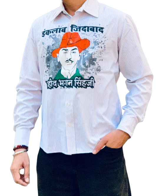 Inquilab Zindabad” Bhagat Singh White Printed Shirt