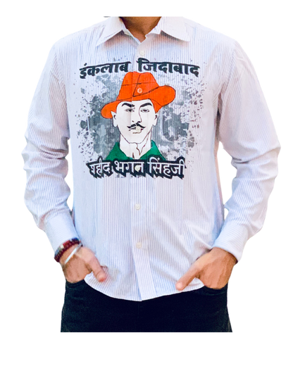 Inquilab Zindabad” Bhagat Singh White Printed Shirt
