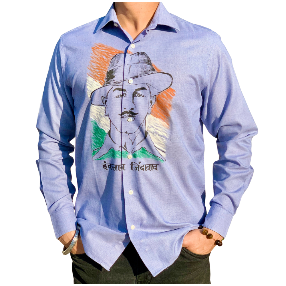 Inqualab Zindabad” Bhagat Singh Powder Blue Shirt Printed Shirt