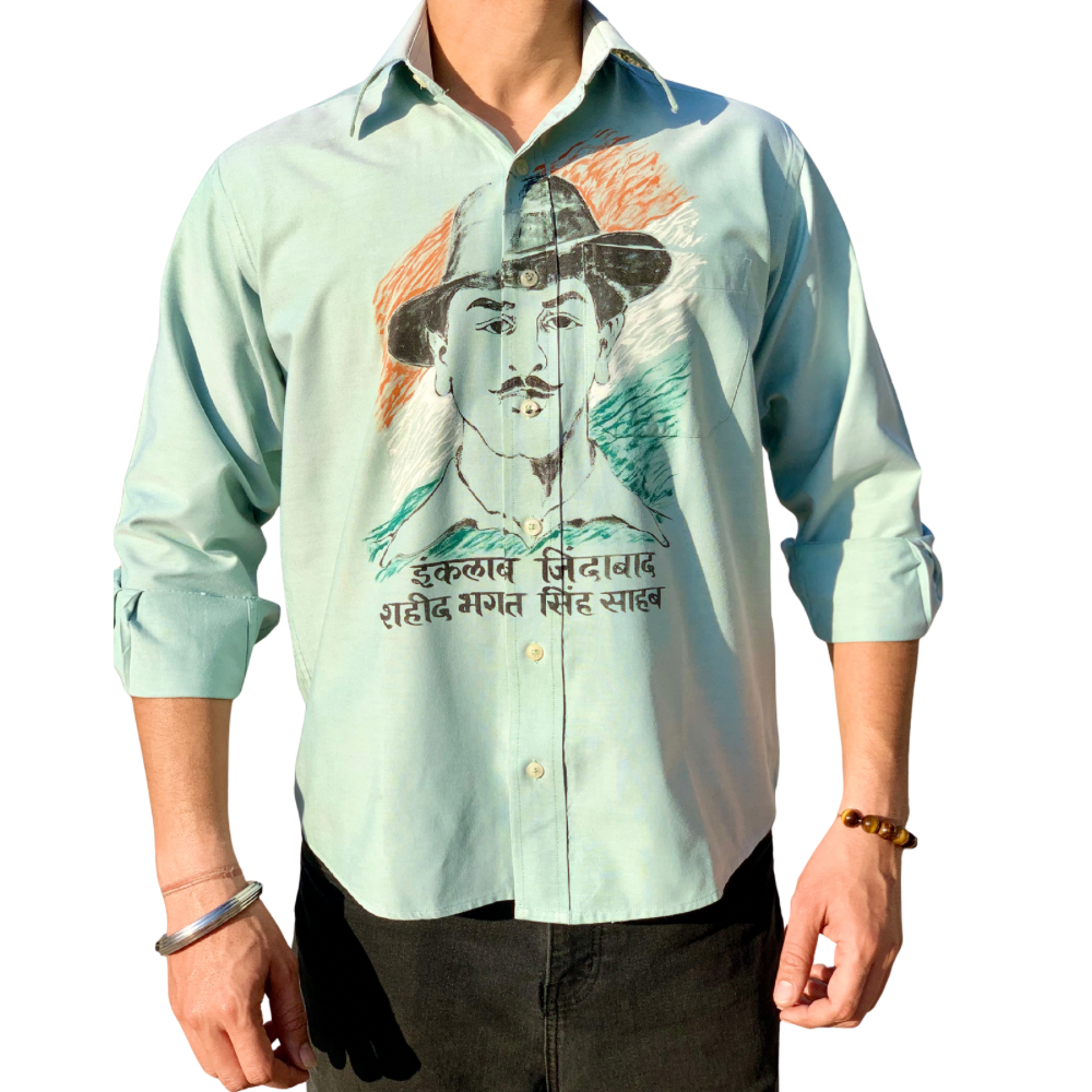 Inqualab Zindabad” Bhagat Singh Pastel Green Shirt Printed Shirt