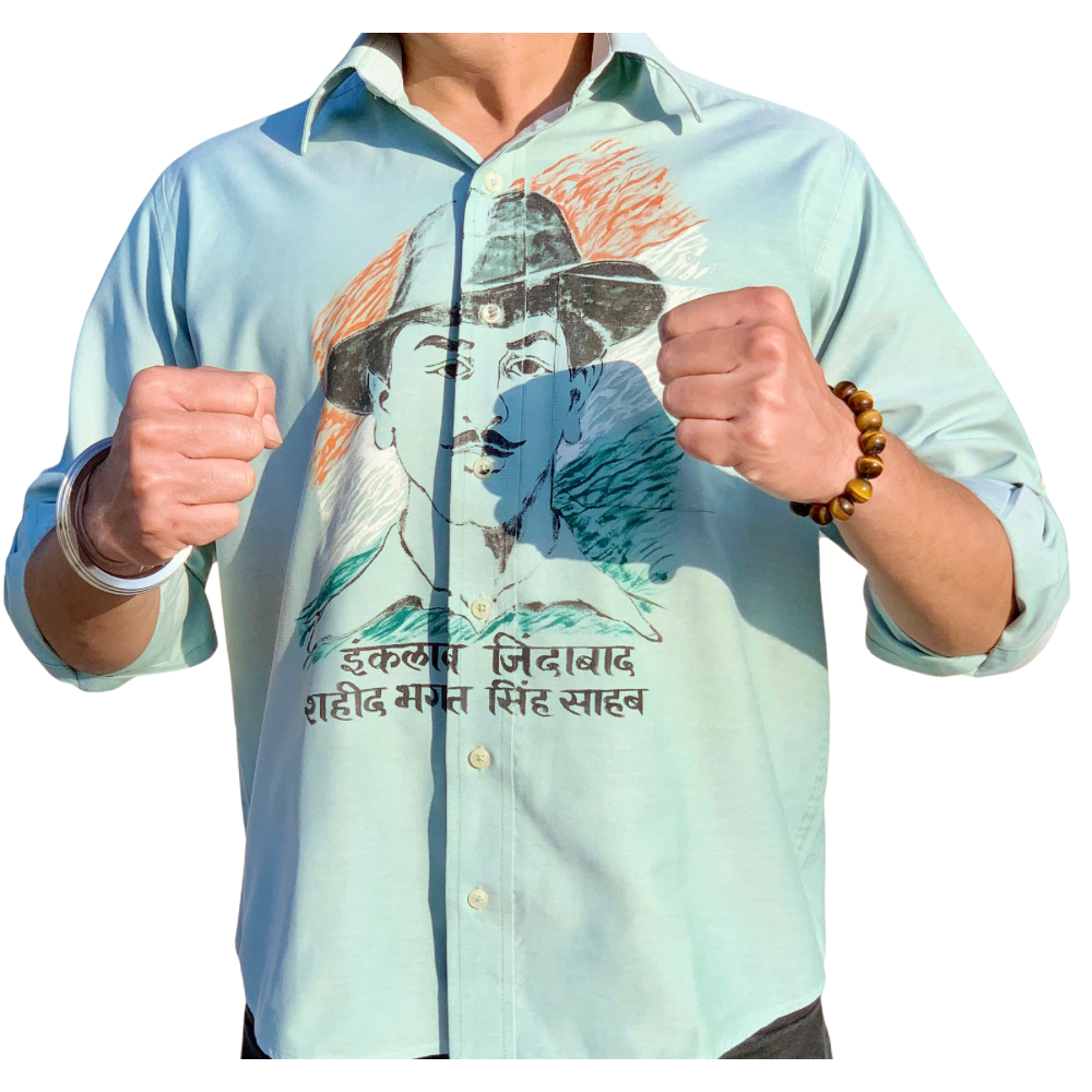 Inqualab Zindabad” Bhagat Singh Pastel Green Shirt Printed Shirt