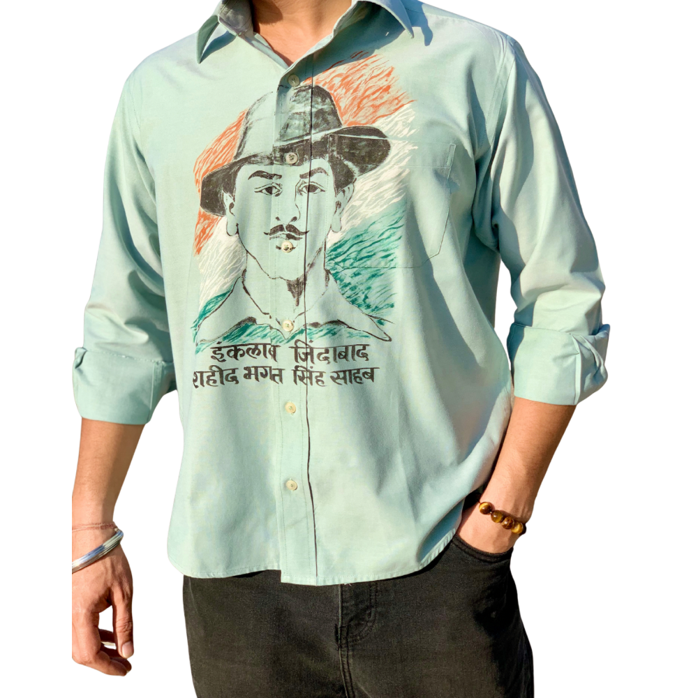 Inqualab Zindabad” Bhagat Singh Pastel Green Shirt Printed Shirt