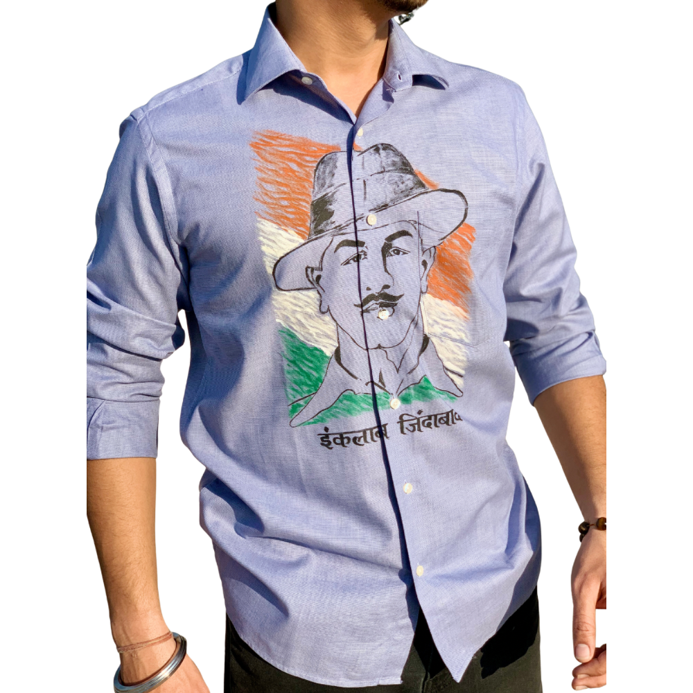 Inqualab Zindabad” Bhagat Singh Powder Blue Shirt Printed Shirt