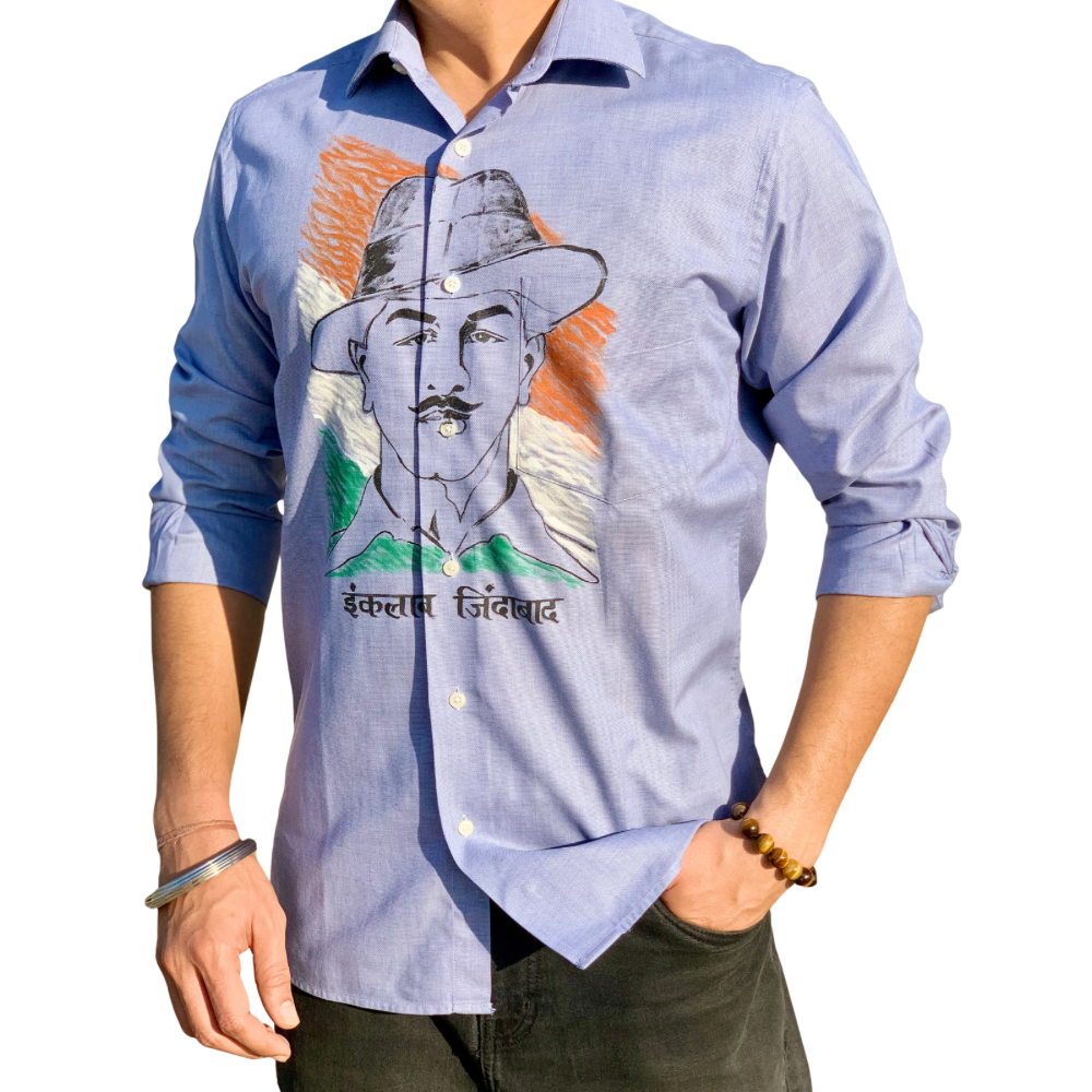 Inqualab Zindabad” Bhagat Singh Powder Blue Shirt Printed Shirt