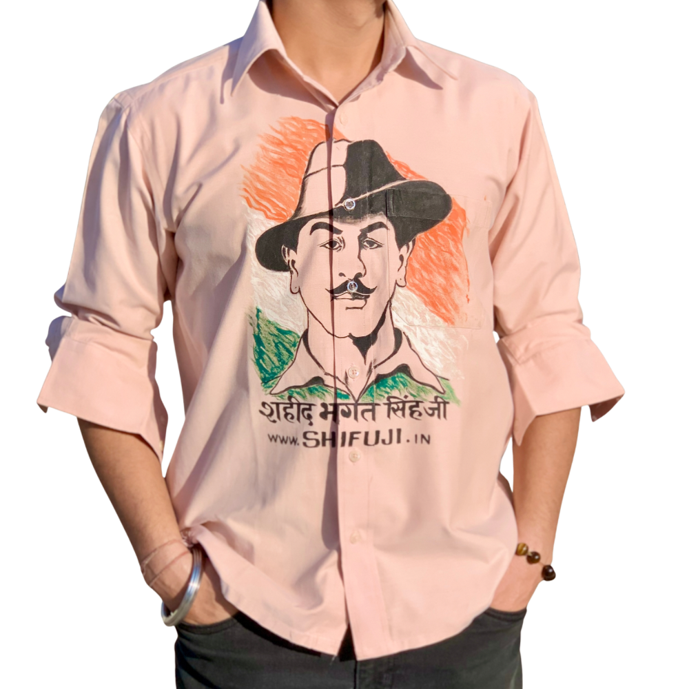 Inqualab Zindabad” Bhagat Singh Beige Shirt Printed Shirt