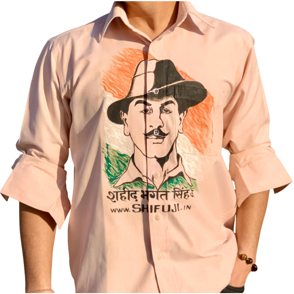 Inqualab Zindabad” Bhagat Singh Beige Shirt Printed Shirt