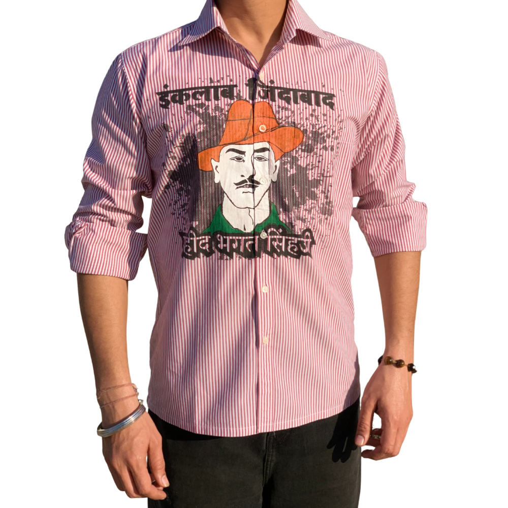 Inqualab Zindabad” Bhagat Singh Pink Shirt Printed Shirt