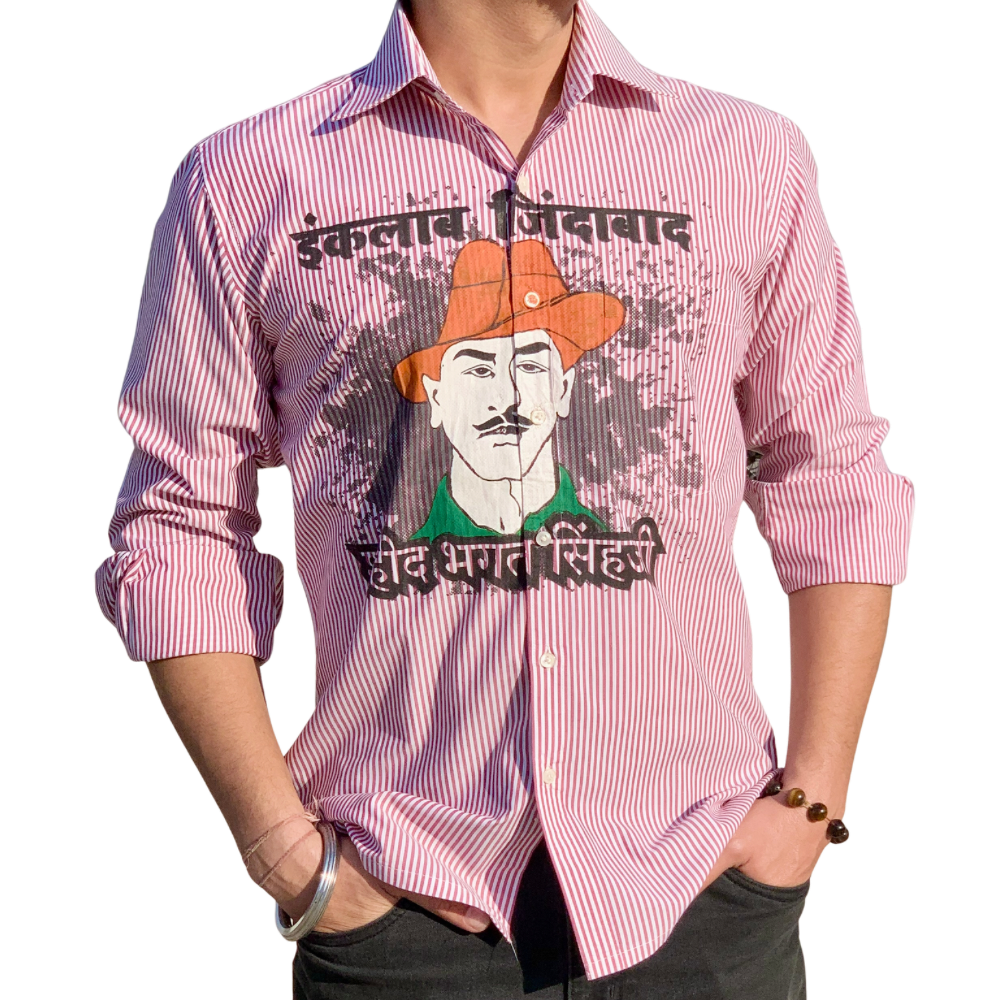 Inqualab Zindabad” Bhagat Singh Pink Shirt Printed Shirt