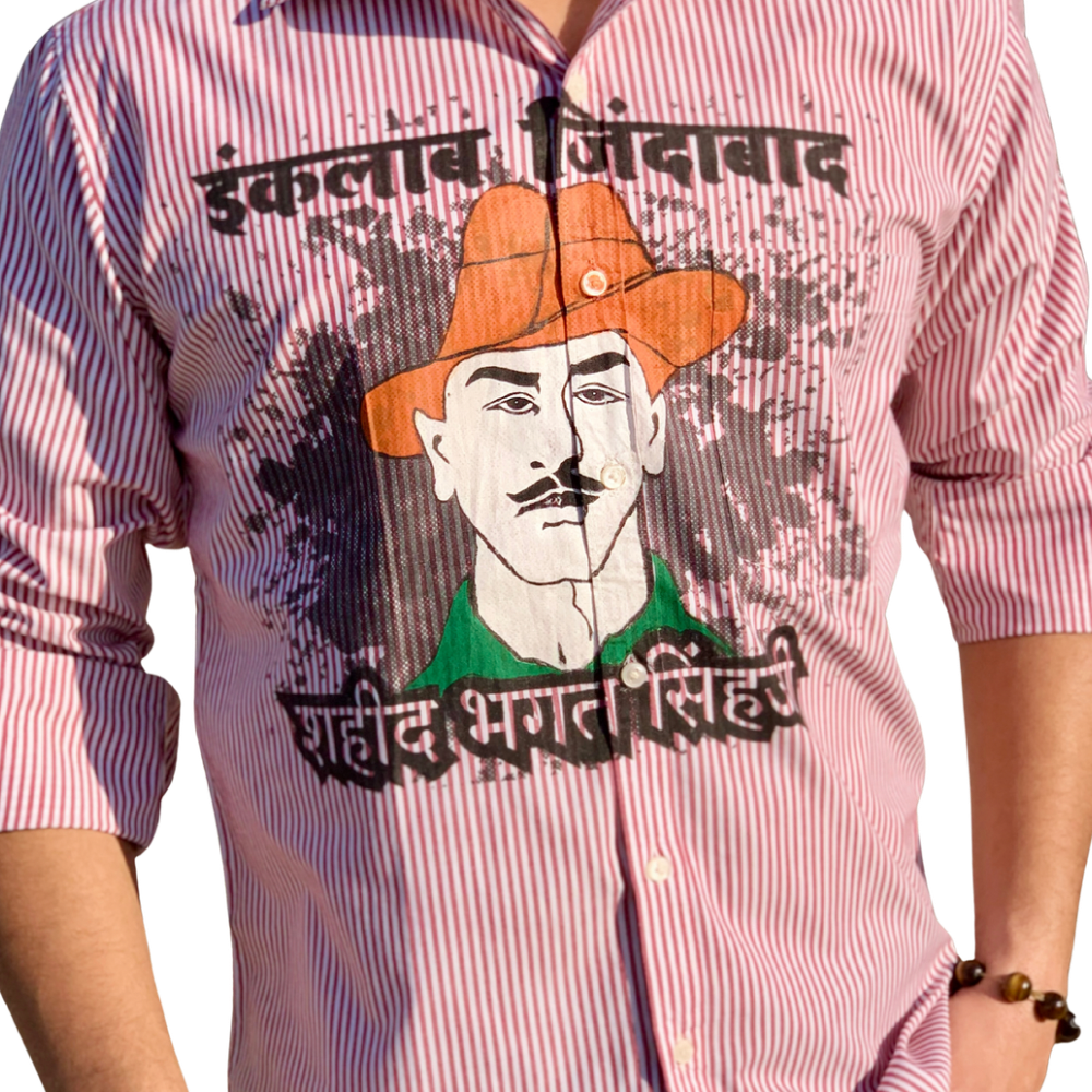 Inqualab Zindabad” Bhagat Singh Pink Shirt Printed Shirt