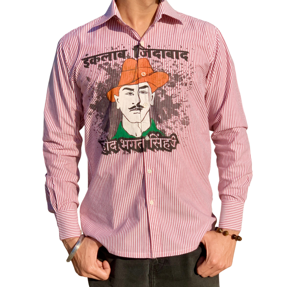 Inqualab Zindabad” Bhagat Singh Pink Shirt Printed Shirt
